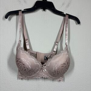 Rene Rofe 36D Push Up Bra Beige Padded Wired Lace Nylon Blend Adjustable Strap